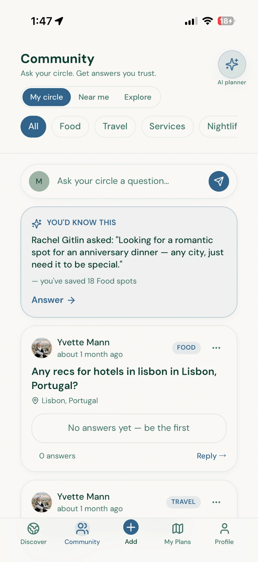 Ask your circle screen in the Seven app