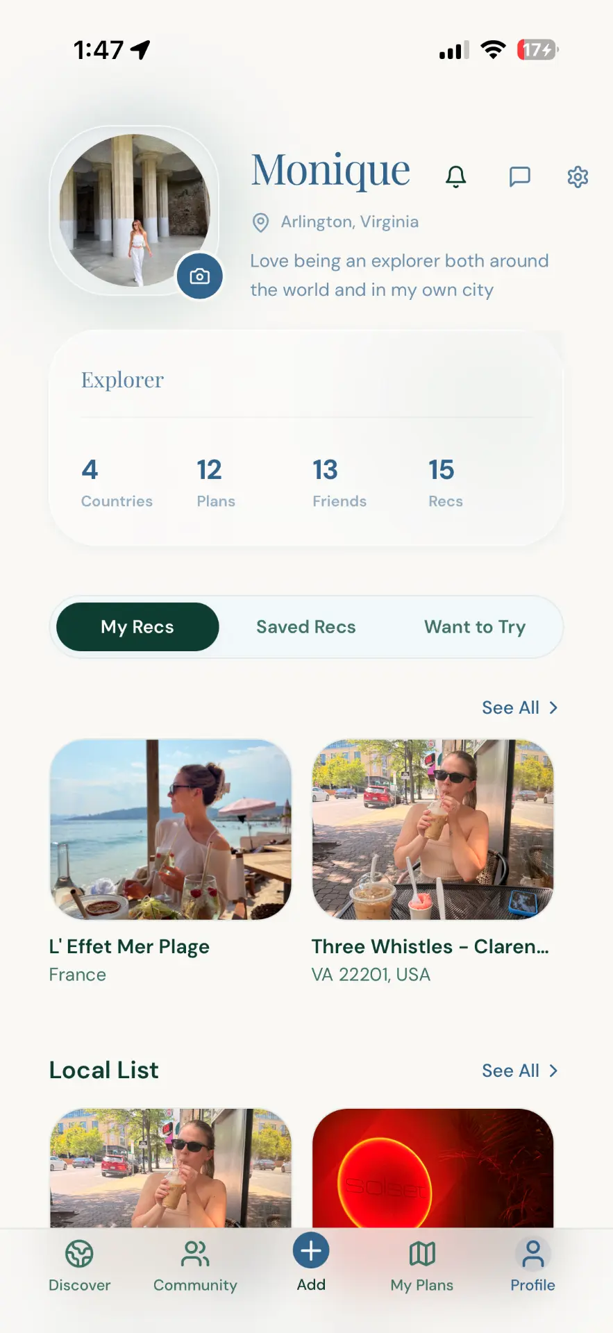 Your profile screen in the Seven app